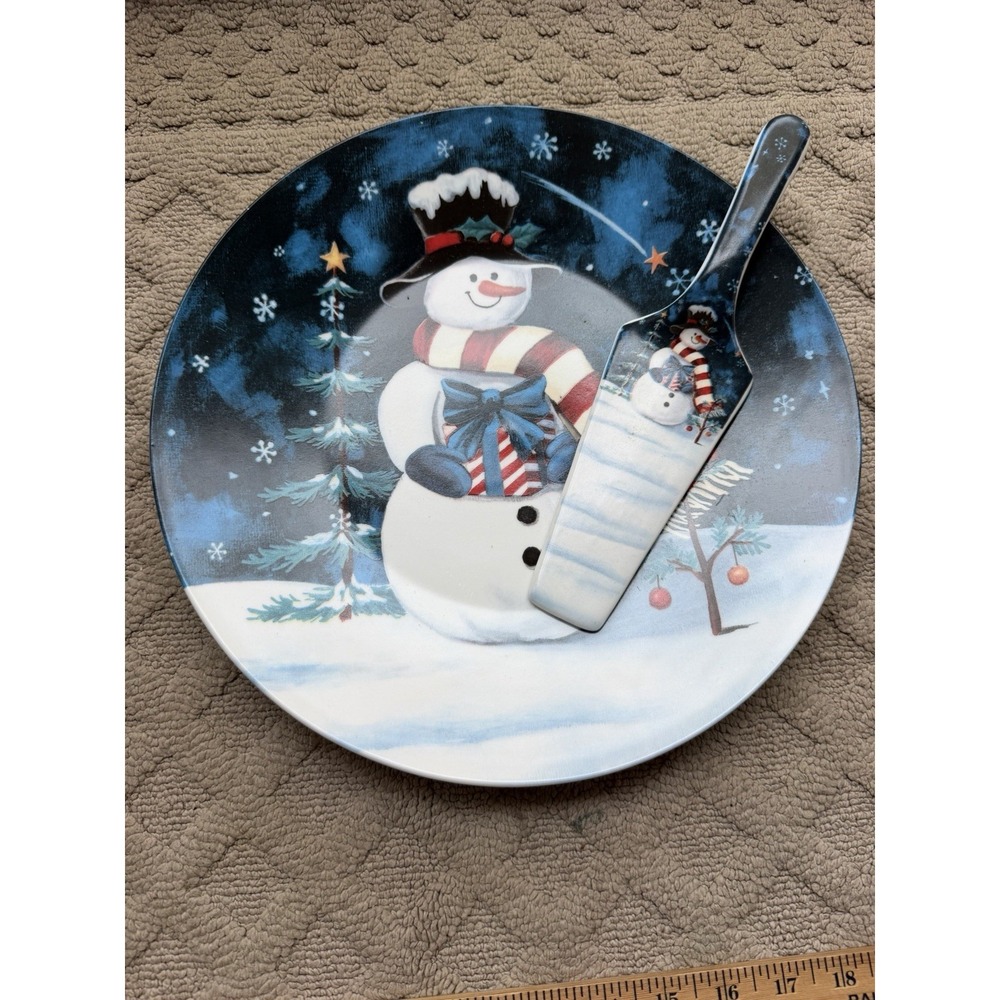 Today's Living Snowman Cake Plate with Server Holiday Christmas